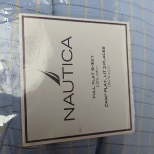 Nautica Full Flat Sheet 100% Cotton Windowpane Design in Blue and Yellow NEW